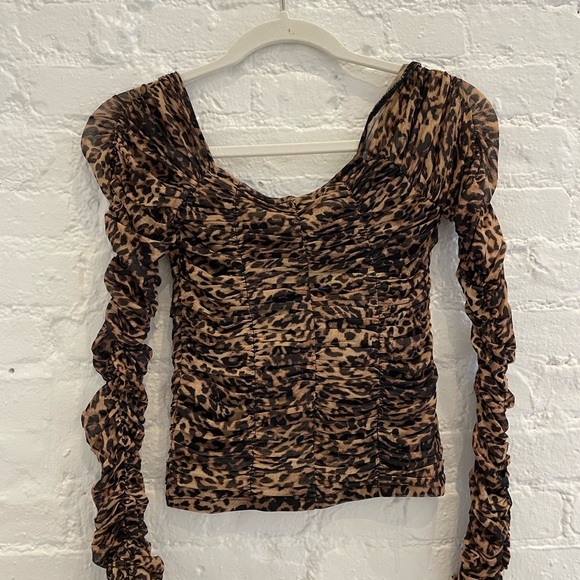 NWT Good American Ruched Cheetah Print Mesh Top XS - Picture 6 of 7